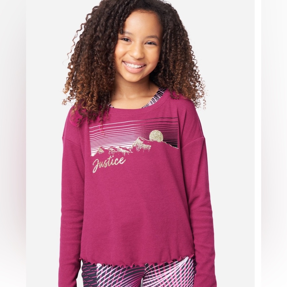 Justice 2-Fer Fly Away LS Tee w/sports bra under